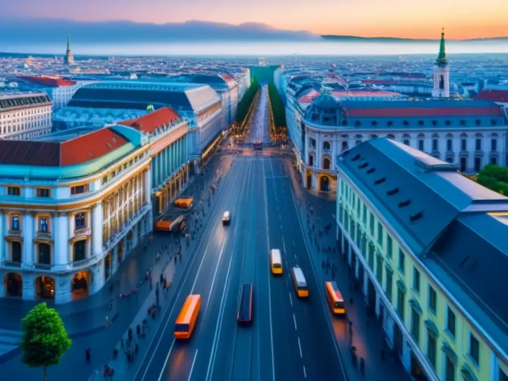 Esplendor arquitectónico de Viena: mezcla de encanto histórico y urbano Vista aérea impresionante de la Ringstrasse de Viena con edificios históricos y un vibrante mercado inmobiliario