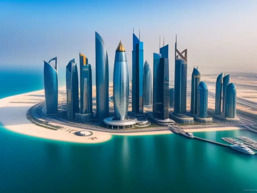 Espectacular skyline de Abu Dhabi: lujo y modernidad Vista aérea impresionante del skyline de Abu Dhabi con futuristas rascacielos