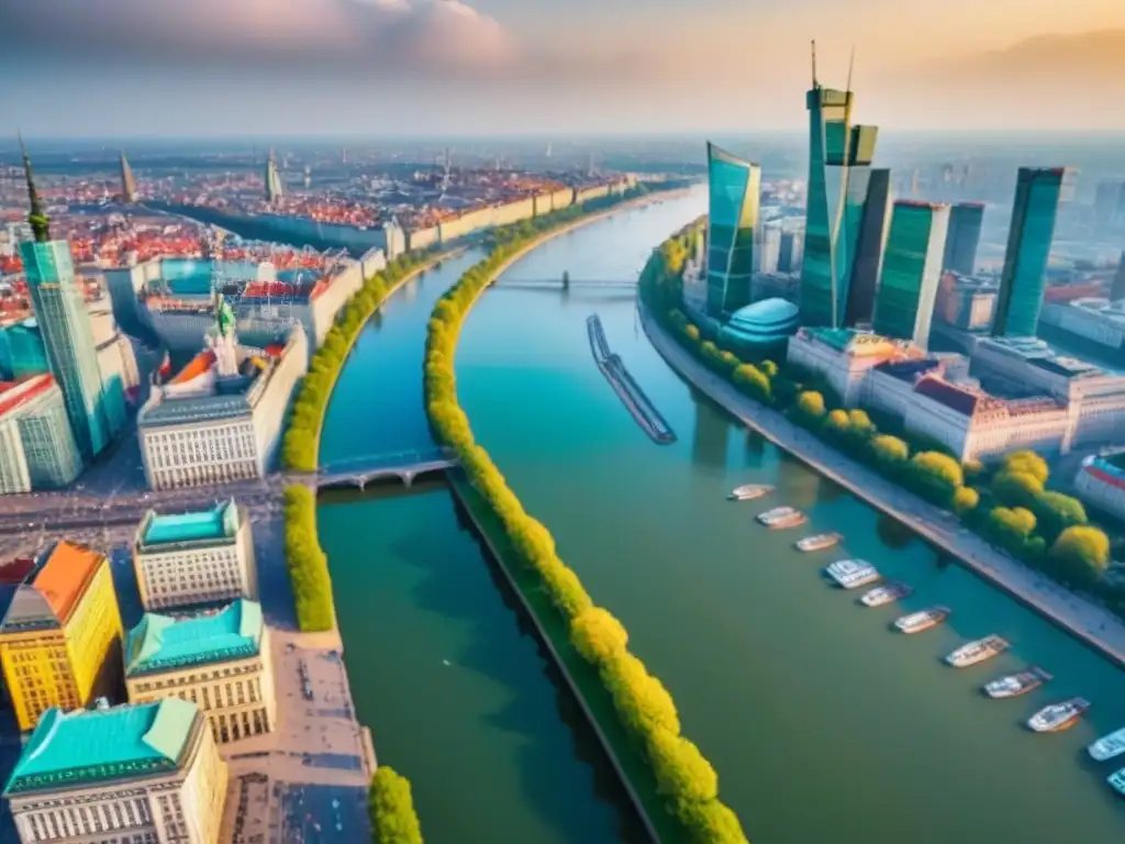 Espléndida vista aérea del skyline de Varsovia, Polonia Vista aérea impresionante del skyline de Varsovia, Polonia, mezcla de arquitectura histórica y rascacielos modernos