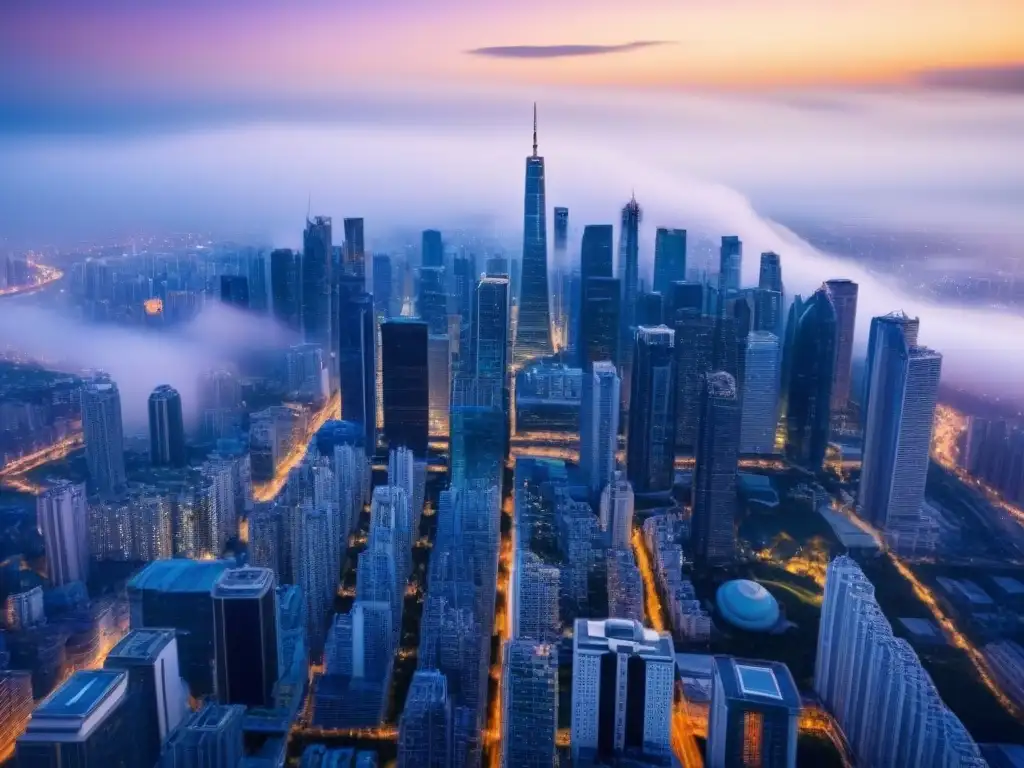 Horizonte urbano global: diversidad arquitectónica de rascacielos Vista aérea impresionante de un skyline diverso con rascacielos modernos en una ciudad internacional