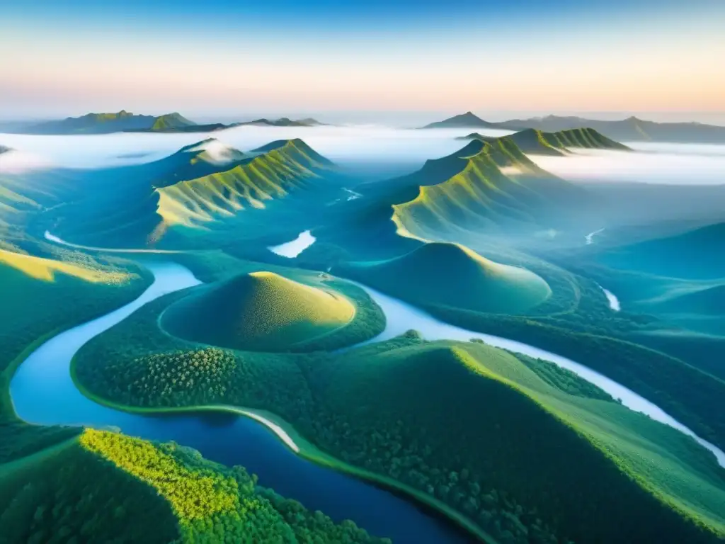 Tierras vírgenes: belleza natural y potencial sin límites Vista aérea impresionante de terrenos sin desarrollar, con exuberante vegetación, río y montañas majestuosas