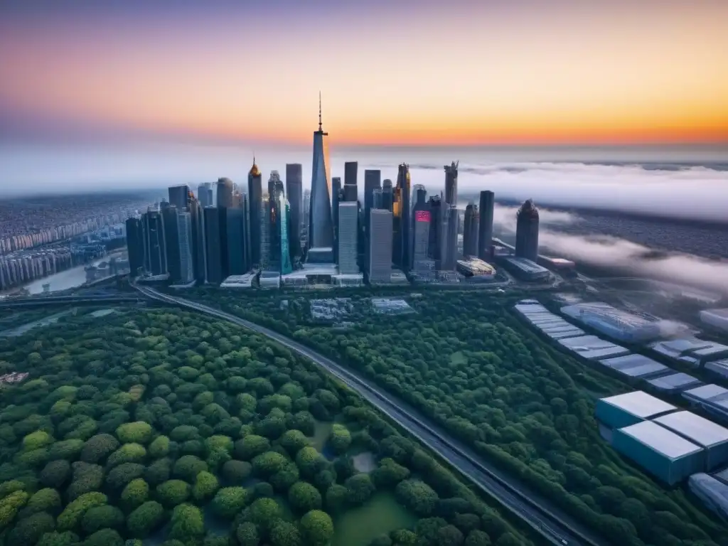 Metrópolis futurista: arquitectura moderna y vida urbana Vista aérea impresionante de una zona metropolitana con desarrollo inmobiliario moderno y vibrante vida urbana
