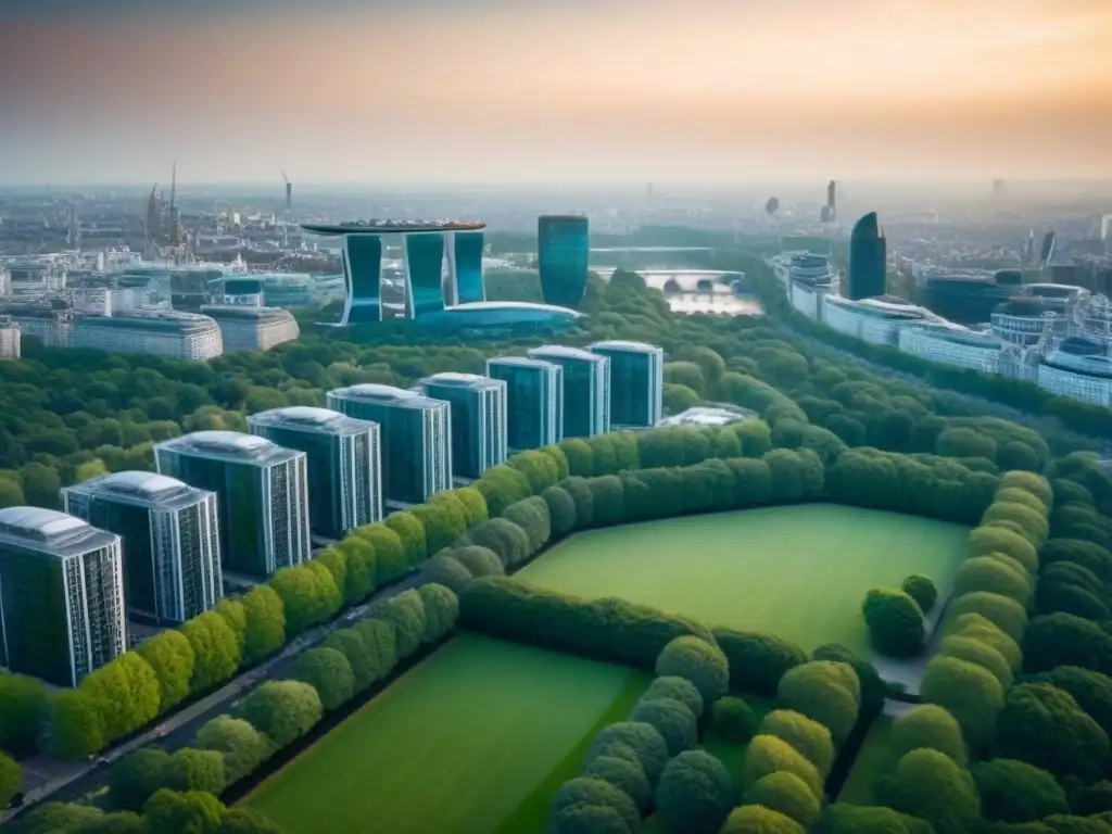 Vista aérea de One Hyde Park en Londres, mansión lujosa rodeada de vegetación, destacando su arquitectura moderna y elegante