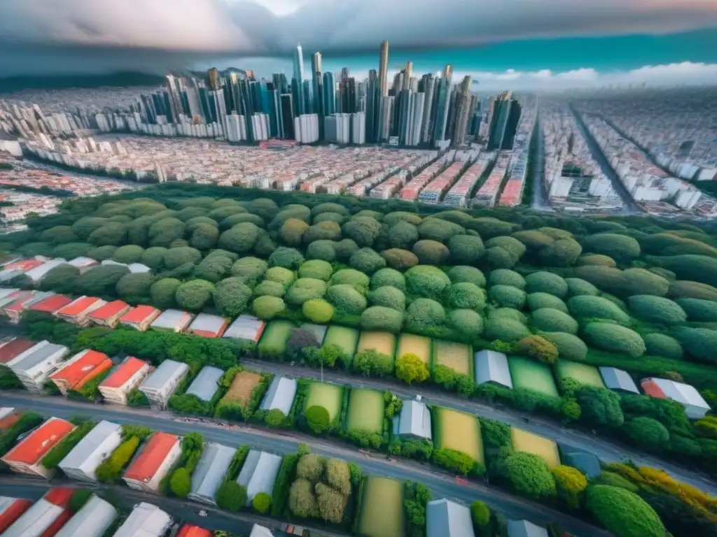Metrópolis vibrante: auge inmobiliario en Latinoamérica Vista aérea moderna de una ciudad bulliciosa en América Latina con las mejores propiedades inmobiliarias, rascacielos y espacios verdes
