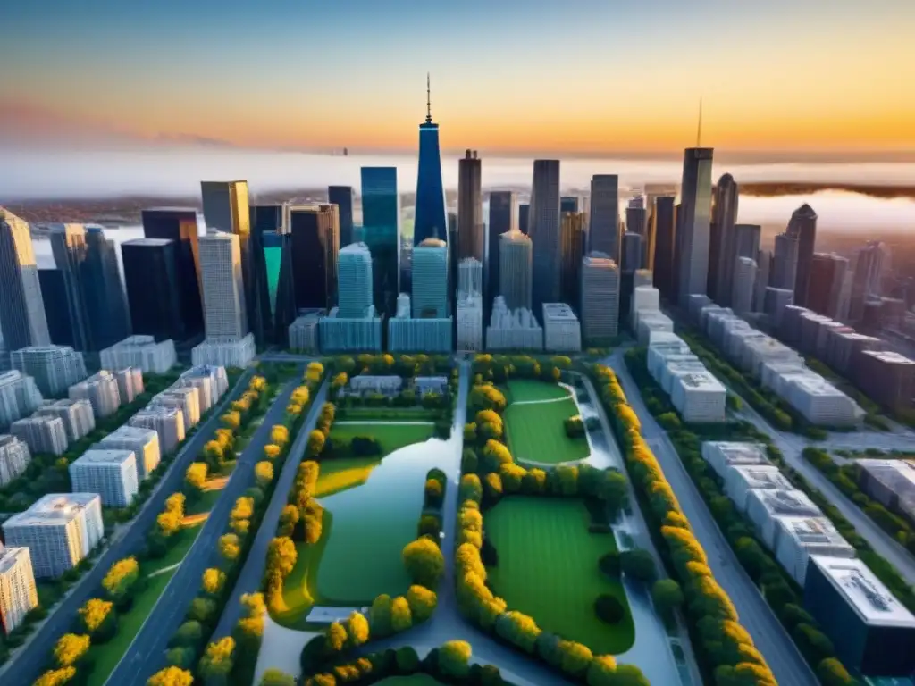 Espléndida vista aérea de moderna metrópoli en América del Norte Vista aérea de moderno skyline en Norteamérica con los mejores desarrollos inmobiliarios