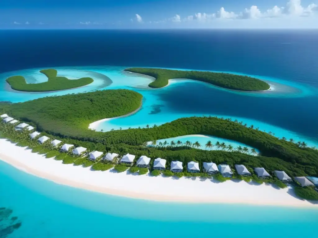 Propiedades frente al mar en el Caribe: lujo y paisajes tropicales Vista aérea del Caribe con propiedades frente al mar y piscinas infinitas