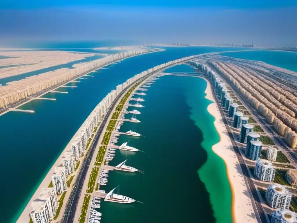 Esplendor futurista de Lusail City en Qatar Vista aérea de Lusail City en Qatar, muestra rascacielos, marinas, boutiques y cafés