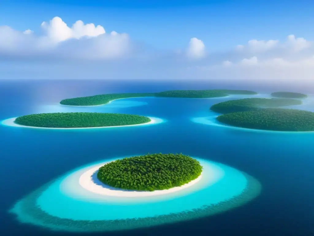 Resort futurista: lujo sostenible en isla privada Vista aérea de un resort futurista en una isla privada, con arquitectura moderna y sostenible