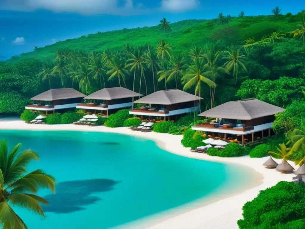 Paraíso exclusivo: Resort de lujo en medio de la naturaleza Vista aérea de resort tiempo compartido lujo en medio de exuberante vegetación y aguas turquesa, con arquitectura moderna y elegante