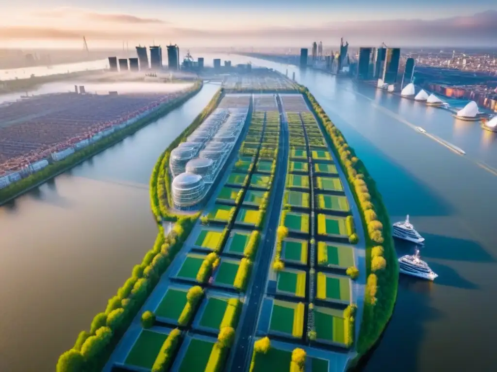 Rotterdam: Skyline sostenible y futurista Vista aérea de Rotterdam destacando su desarrollo sostenible con innovadoras estructuras y prácticas ecoamigables