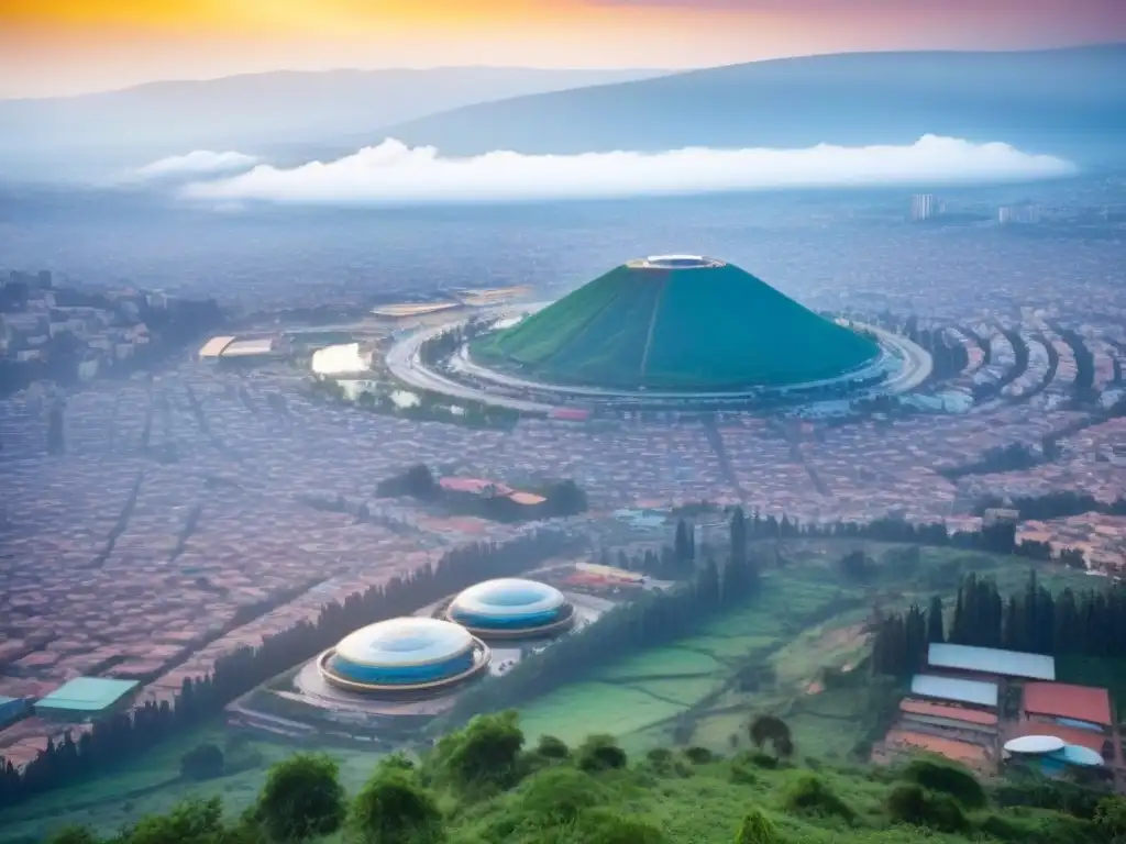 Kigali: Transformación urbana entre tradición y modernidad Vista aérea de Kigali, Ruanda: mezcla armoniosa de rascacielos y arquitectura tradicional