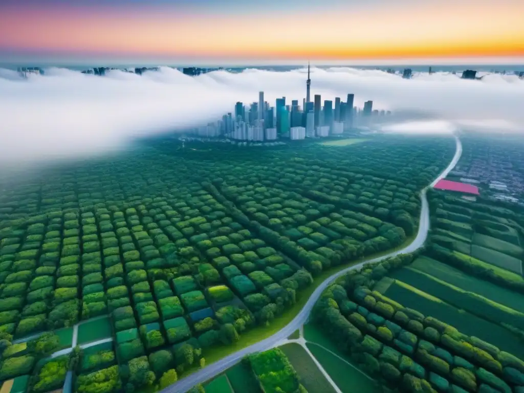 Vista aérea de terrenos sin desarrollar en el mercado inmobiliario, entre la ciudad y la naturaleza