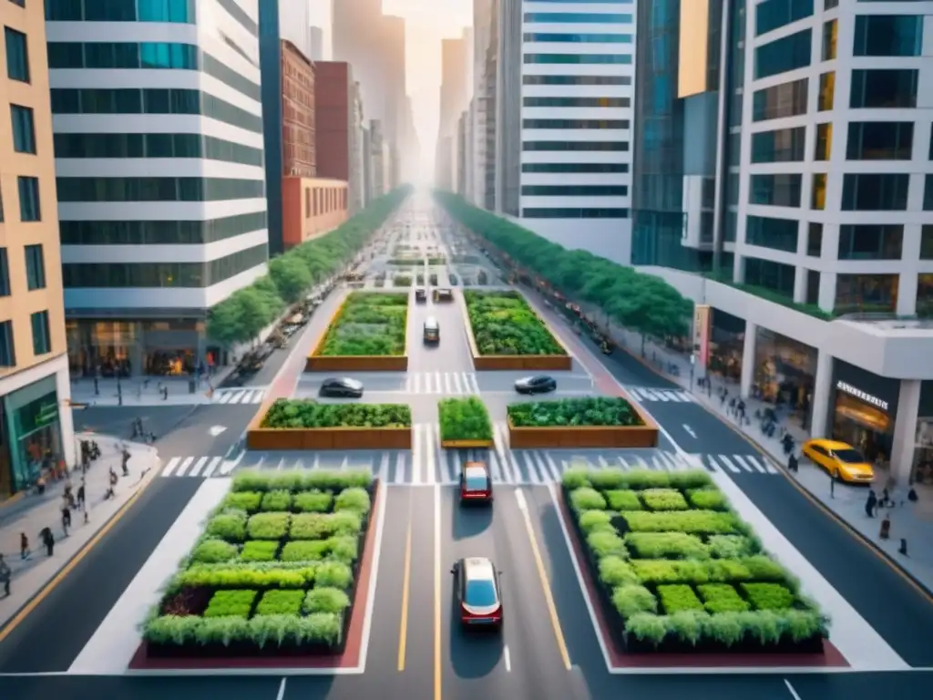 Intersección urbana sostenible: escena vibrante de ciudad moderna Vista aérea de intersección urbana con desarrollo sostenible políticas urbanas en armonía con la vida citadina