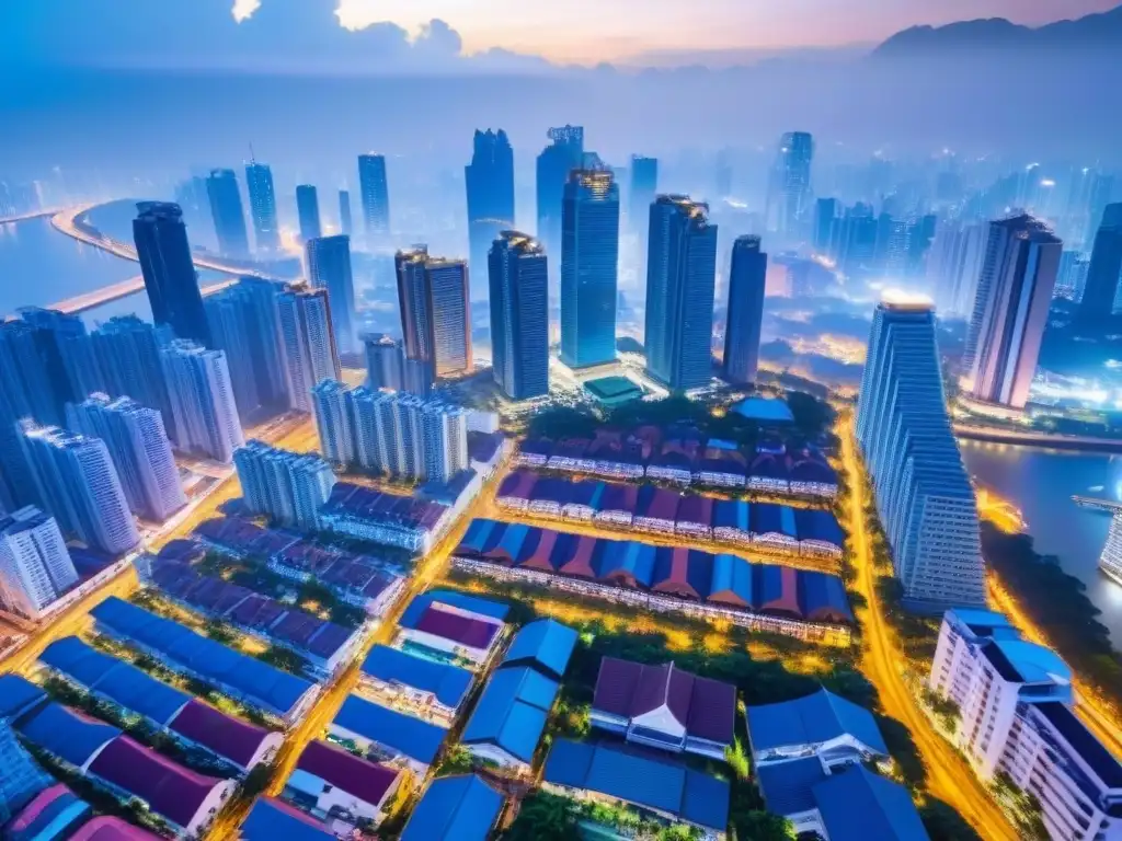 Cityscape de Sudeste Asiático: Resiliencia y Modernidad Vista aérea de la vibrante ciudad del Sudeste Asiático, reflejando la recuperación del mercado inmobiliario en la región
