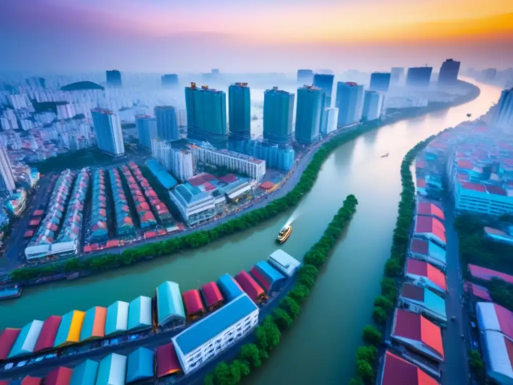 Espléndido contraste: Ho Chi Minh City, Vietnam Vista aérea de la vibrante ciudad de Ho Chi Minh, mezcla de modernidad y tradición en la inversión inmobiliaria en Vietnam