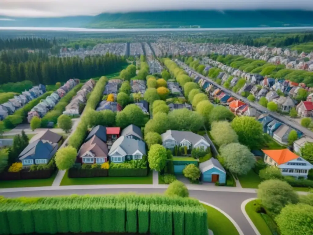 Metrópolis multicultural: armonía urbana en Canadá Vista aérea de una vibrante ciudad canadiense con diversidad arquitectónica y cultural, reflejando el impacto de la inmigración en el mercado inmobiliario de Canadá