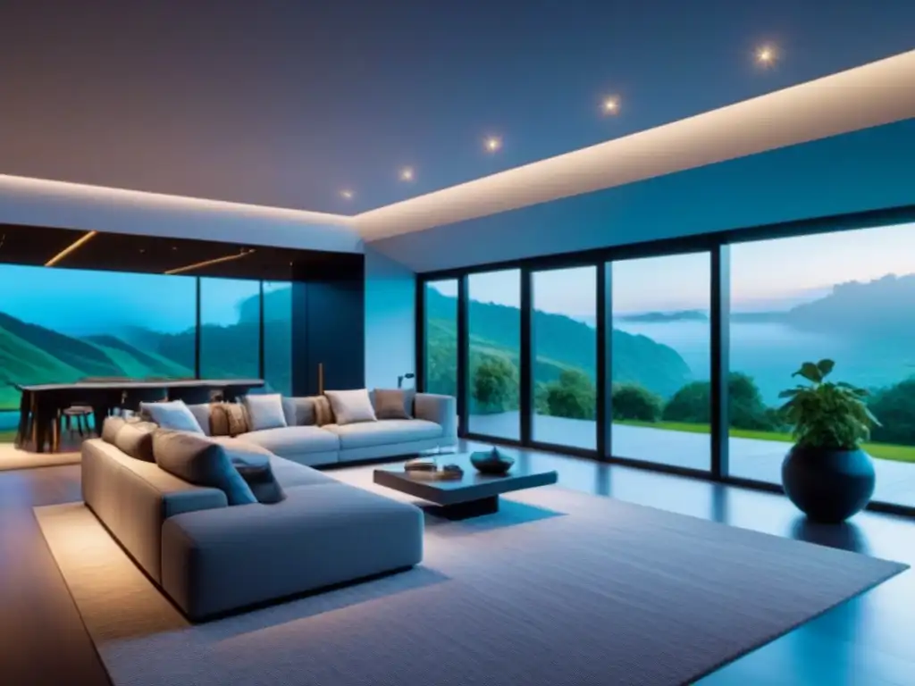 Smart Home de lujo: tecnología avanzada en un entorno futurista Vista de una casa inteligente moderna con tecnología de vanguardia y diseño futurista en un entorno lujoso