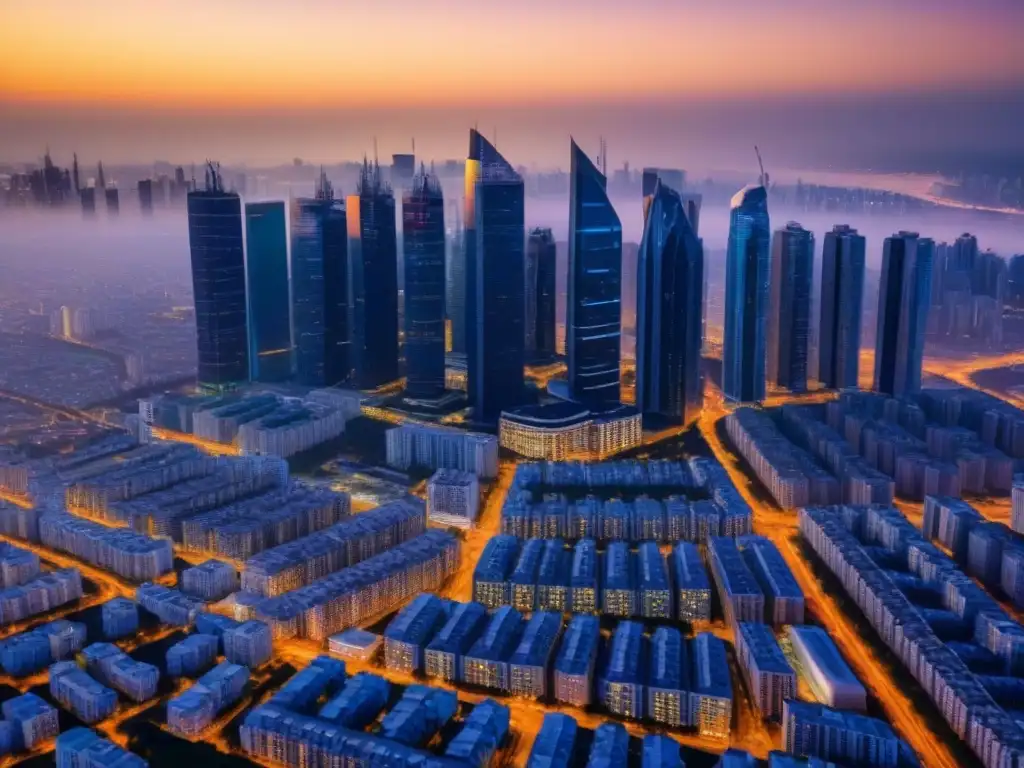 Metrópolis futurista: tecnologías geolocalizadas en alta resolución Vista 8k de ciudad futurista con geolocalización, previniendo fraudes inmobiliarios
