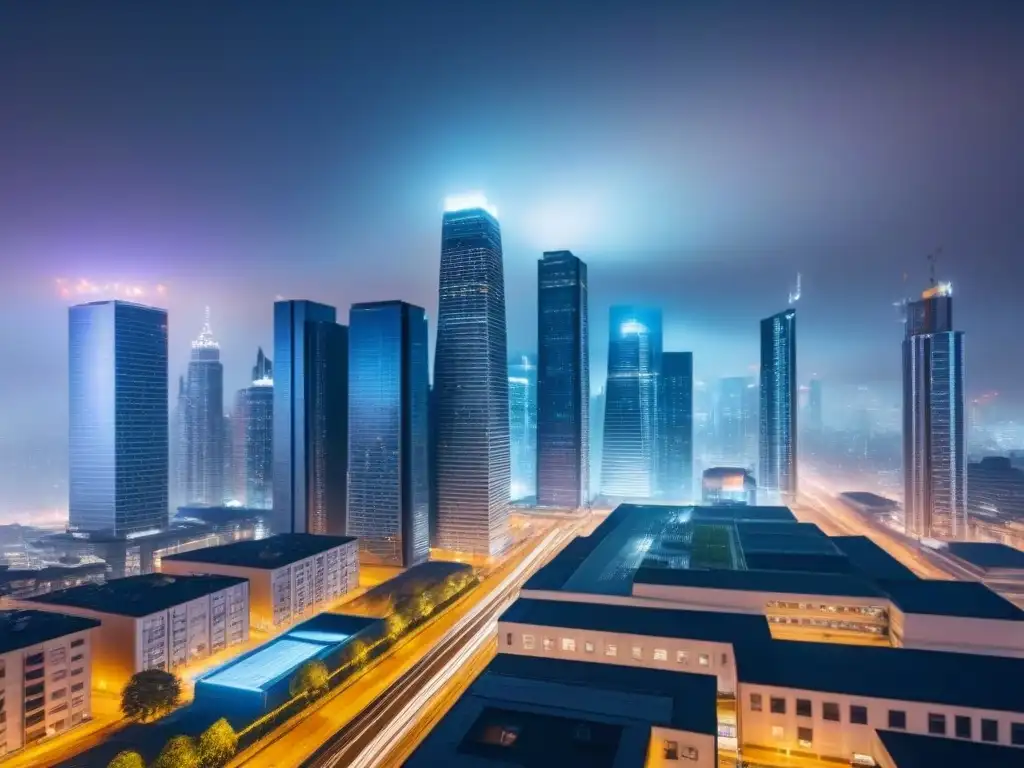 Inversión inmobiliaria global: skyline diverso al anochecer Vista de ciudad moderna al anochecer, reflejando la importancia diversificación cartera inmobiliaria global