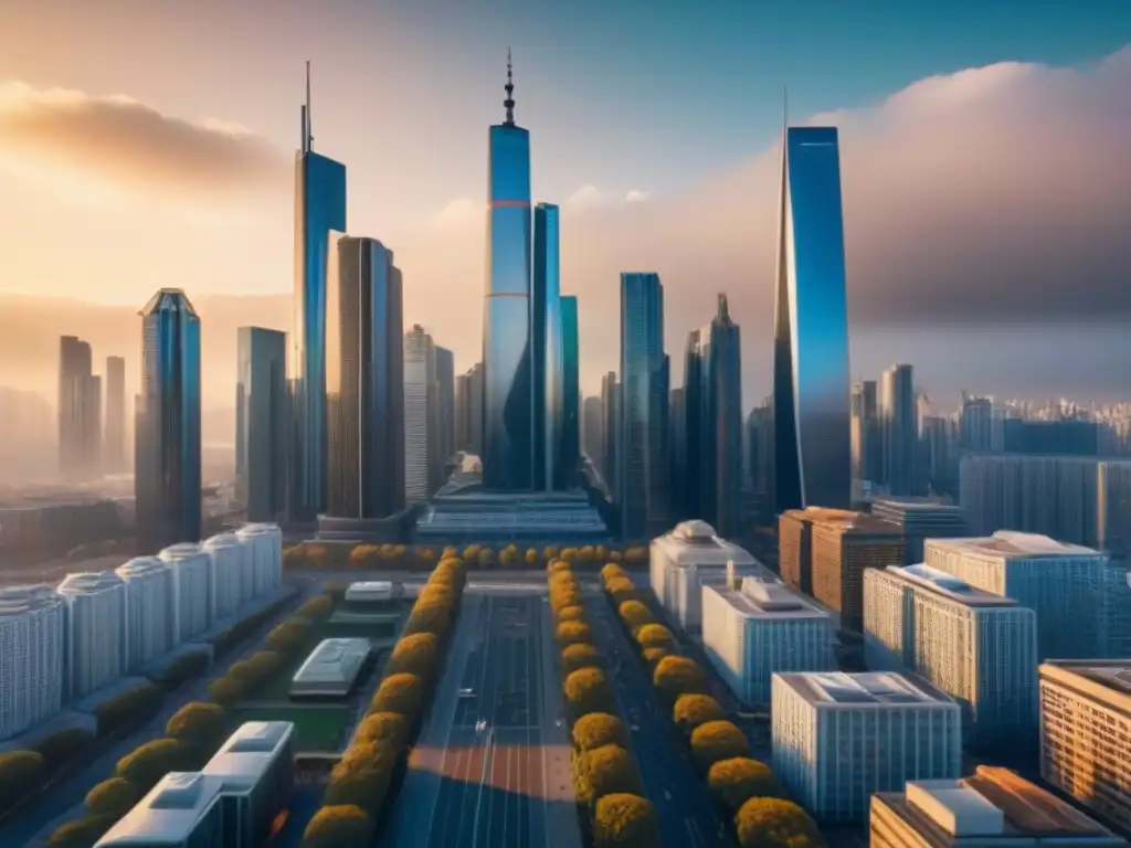 Real Estate Postcrisis: Fusión de tradición y modernidad en la ciudad Vista de ciudad poscrisis, adaptación mercado inmobiliario postcrisis con arquitectura futurista y gente diversa en actividad económica vibrante