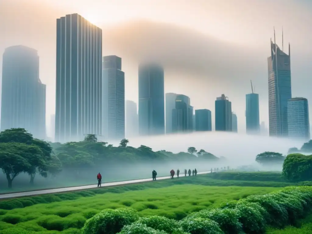 Metrópolis en crecimiento: inversión inmobiliaria en evolución Vista de la ciudad con rascacielos modernos y paisaje verde, reflejando inversión inmobiliaria mercado internacional