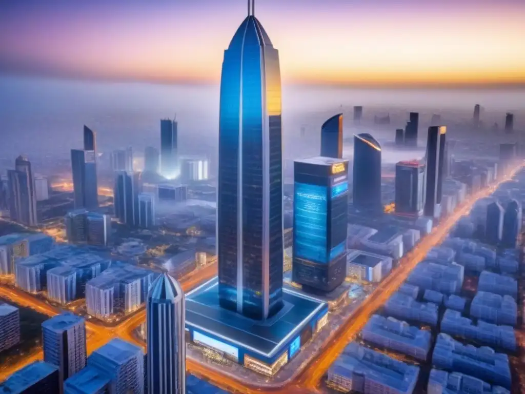 Centro tecnológico vibrante en África: 8k de modernidad urbana y negocios Vista detallada de un bullicioso centro tecnológico en África, fusionando arquitectura moderna y datos inmobiliarios