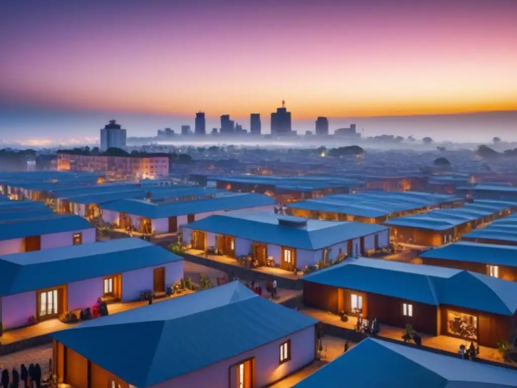 Vibrante ciudad africana: mezcla de tradición y modernidad Vista detallada de una ciudad africana con vivienda asequible, familias y profesionales, mostrando la demanda en África