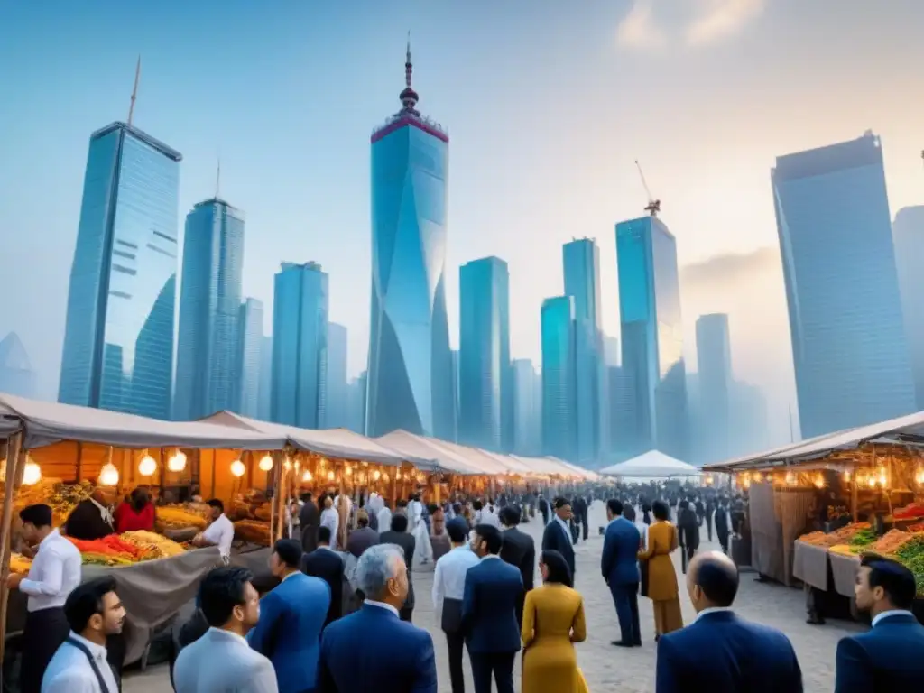 Mercado emergente: Ciudad vibrante y moderna 2023 Vista detallada de una ciudad emergente en 2023, reflejando mercados inmobiliarios internacionales emergentes