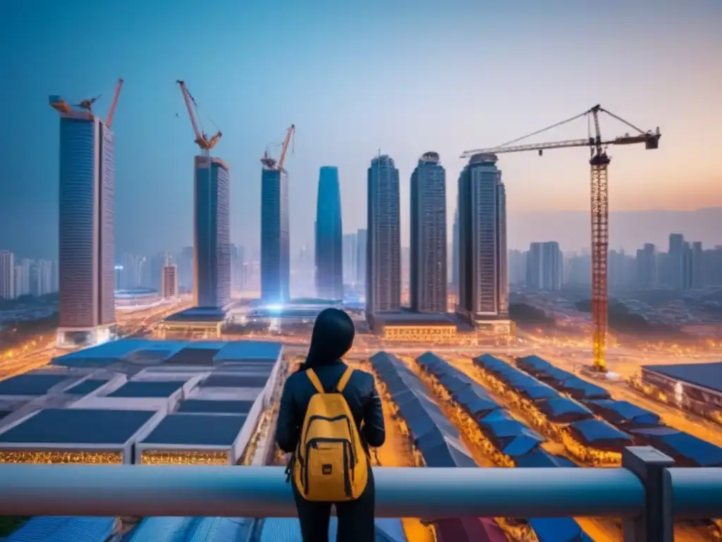 Skyline vibrante en país en desarrollo: crecimiento económico y oportunidades inmobiliarias Vista detallada de una ciudad emergente, mezcla de arquitectura moderna y tradicional