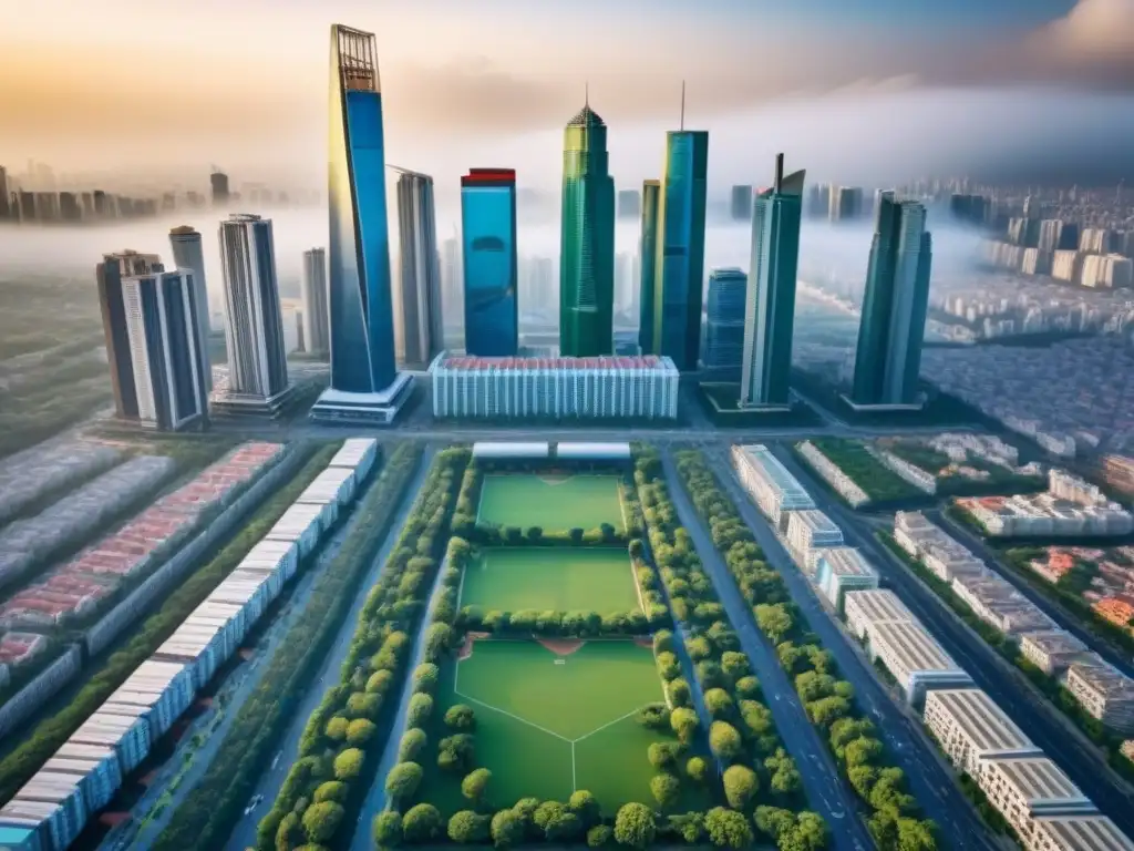 Vibrante mercado inmobiliario: ciudad moderna en 8k Vista detallada de una ciudad emergente, reflejo de políticas de vivienda en mercados emergentes