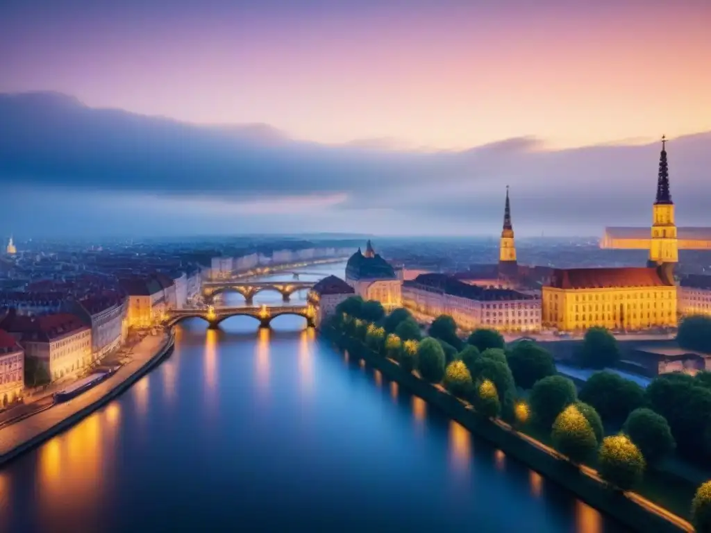 Cityscape europeo: fusión de tradición e innovación Vista detallada de ciudad europea al atardecer, reflejando mercado inmobiliario Europa