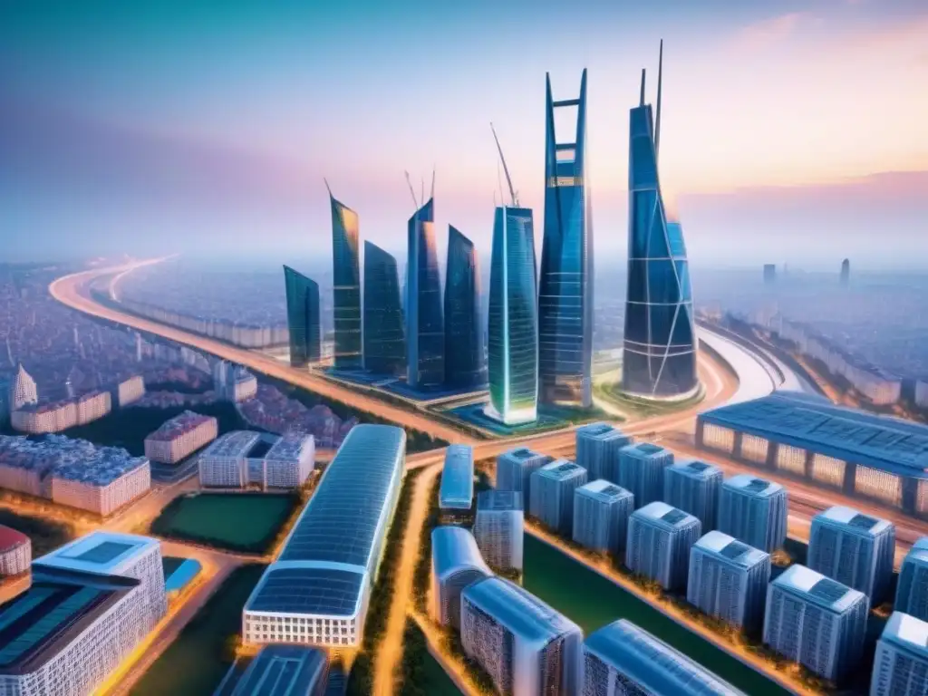 Horizonte futurista de Europa del Este: inmobiliaria innovadora Vista detallada 8k de una ciudad futurista en Europa del Este con desarrollos inmobiliarios innovadores