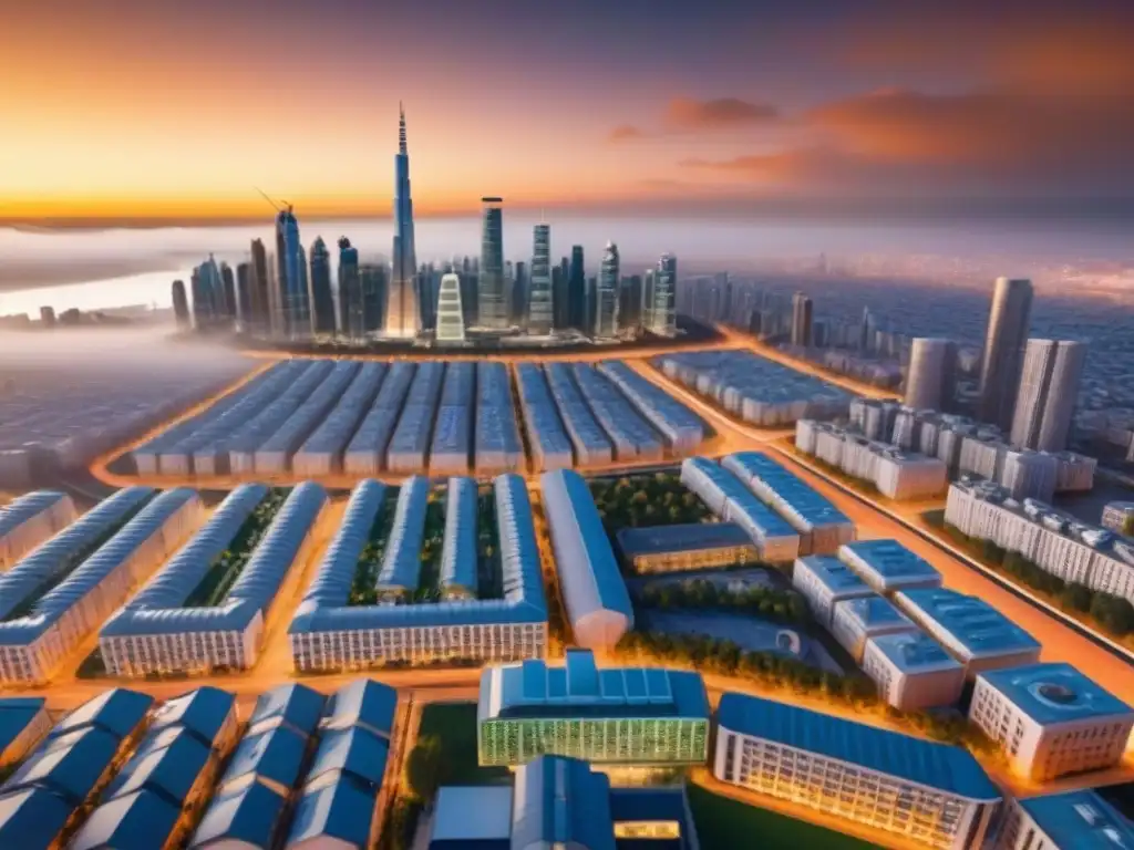 Cityscape futurista: innovación arquitectónica en armonía Vista detallada de ciudad futurista pequeña con técnicas disruptivas mercado inmobiliario pequeñas