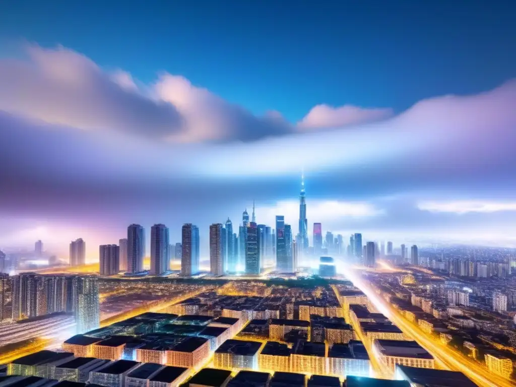 Metrópolis futurista: innovación PropTech en 8k Vista detallada en 8k de una ciudad futurista con rascacielos innovadores de PropTech, integrados con sistemas de transporte avanzados