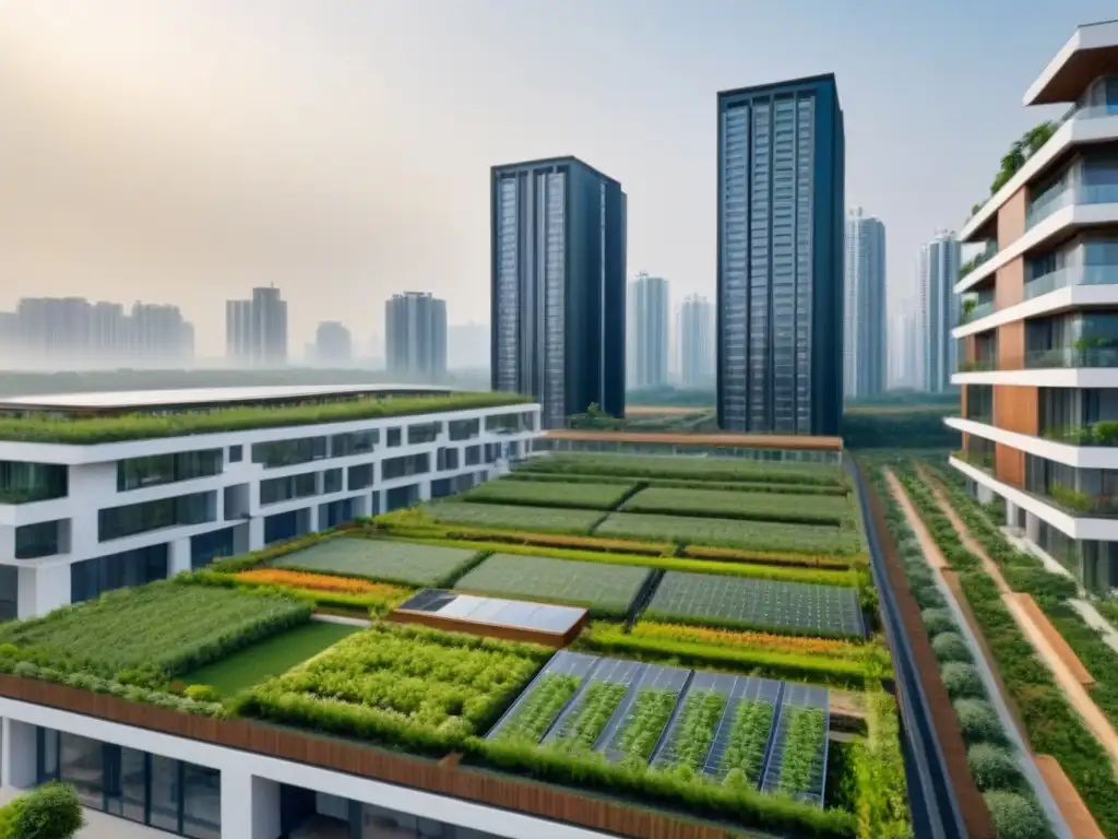 Desarrollo sostenible en ciudad emergente: arquitectura moderna y verde Vista detallada de desarrollo urbano sostenible en ciudad emergente