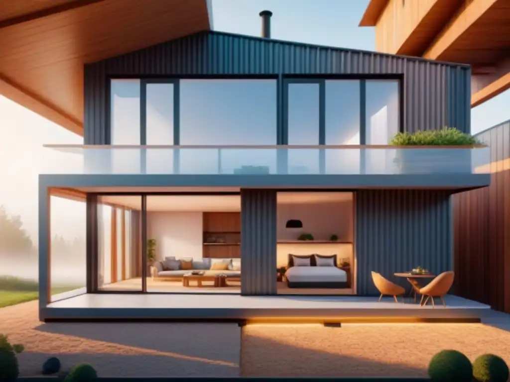 Detalles de aislamiento térmico avanzado en casa sostenible 8k Vista detallada de hogar moderno con aislamiento térmico avanzado y tecnología eficiente, iluminado cálidamente