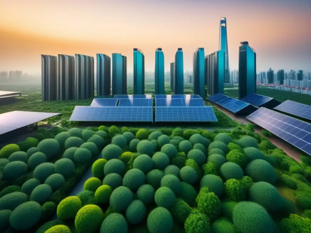 Metrópolis futurista: rascacielos sostenibles y verdes en 8K Vista futurista de una ciudad con edificios carbono negativo inversión internacional
