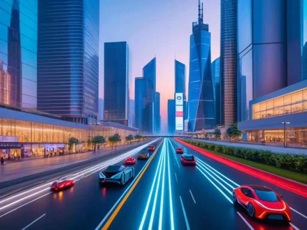 Metrópolis futurista: luces, hologramas y vehículos autónomos Vista futurista de la ciudad con estrategias éxito inmobiliario entorno inflacionario