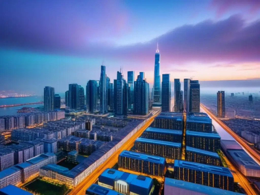 Visión futurista de PropTech en ciudad inteligente 8k Vista futurista de una ciudad innovadora con tecnología PropTech para inversores globales