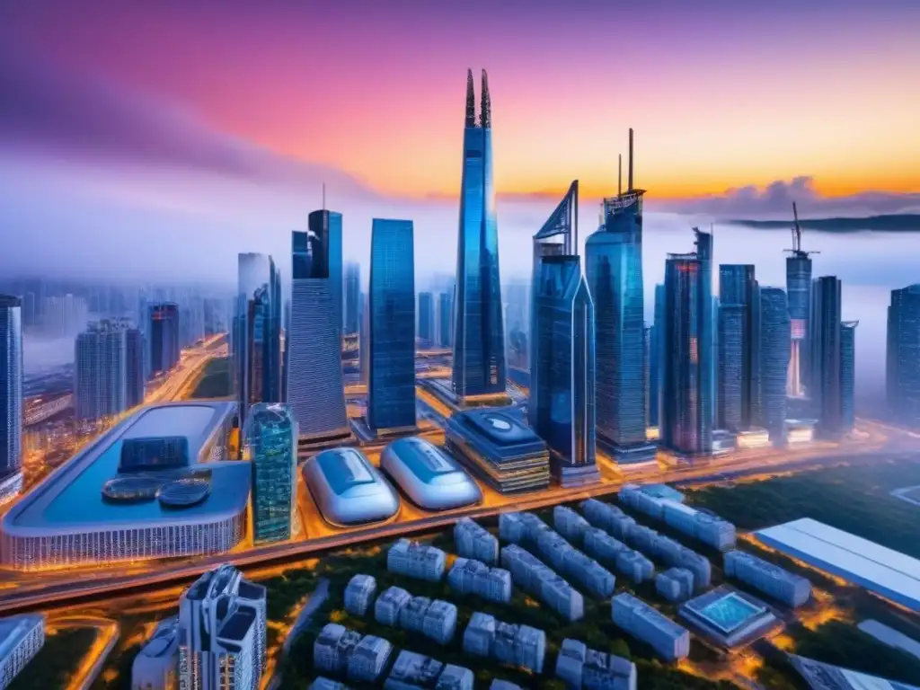 Metrópolis futurista: inversión inmobiliaria global Vista futurista de una ciudad con normativas construcción mercado inmobiliario internacional