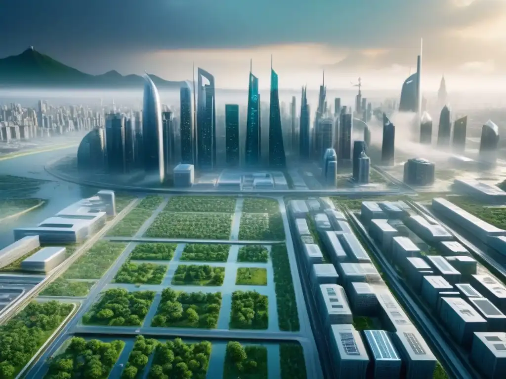 Skyline futurista: urbanismo resiliente y sostenible postdesastre Vista futurista de la ciudad postdesastre con arquitectura resiliente y avanzada, reflejando la planificación urbana postdesastre inversión