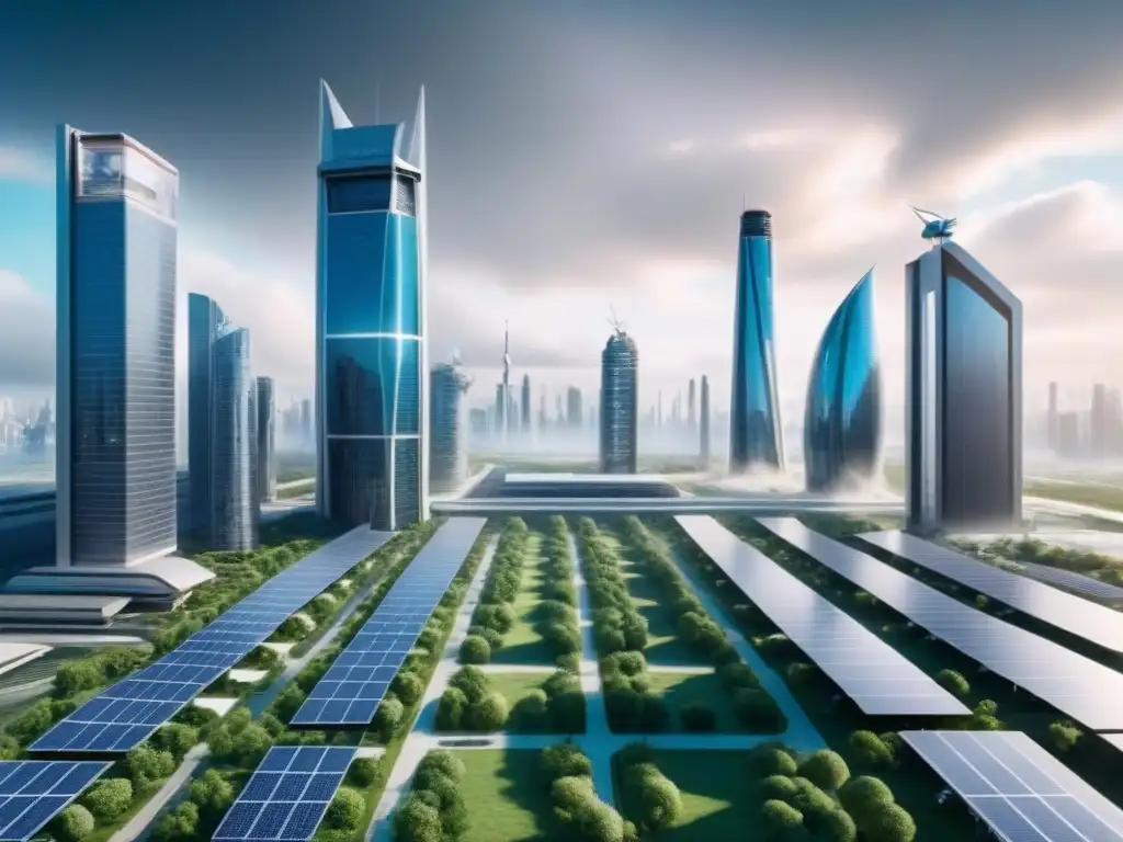 Metrópolis futurista: arquitectura resiliente en 8k Una vista futurista de una ciudad con propiedades resistentes a desastres, arquitectura innovadora y tecnología sostenible