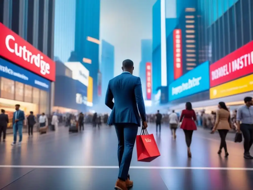 Futurista ciudad comercial: inversión inmobiliaria innovadora Vista futurista de una ciudad con rascacielos, transporte avanzado y espacios comerciales interactivos, reflejando un mercado inmobiliario internacional de ingresos pasivos