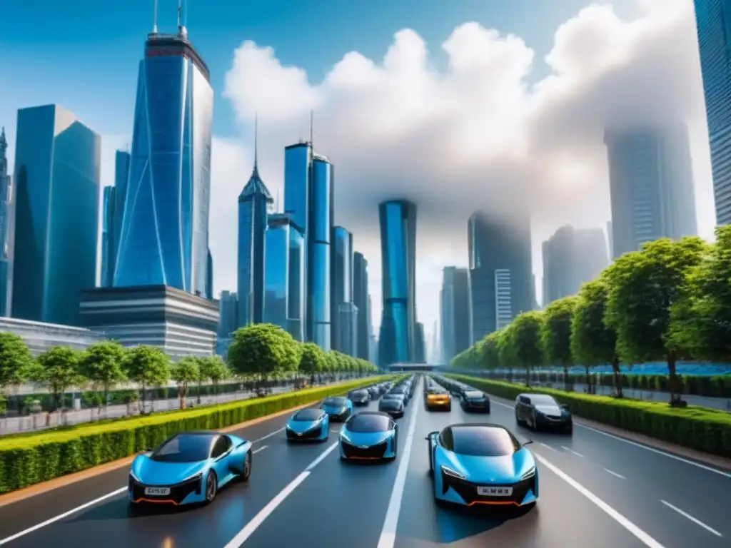 Metrópolis futurista: rascacielos relucientes y calles bulliciosas Vista futurista de ciudad con rascacielos relucientes y estrategias anticíclicas mercado inmobiliario internacional