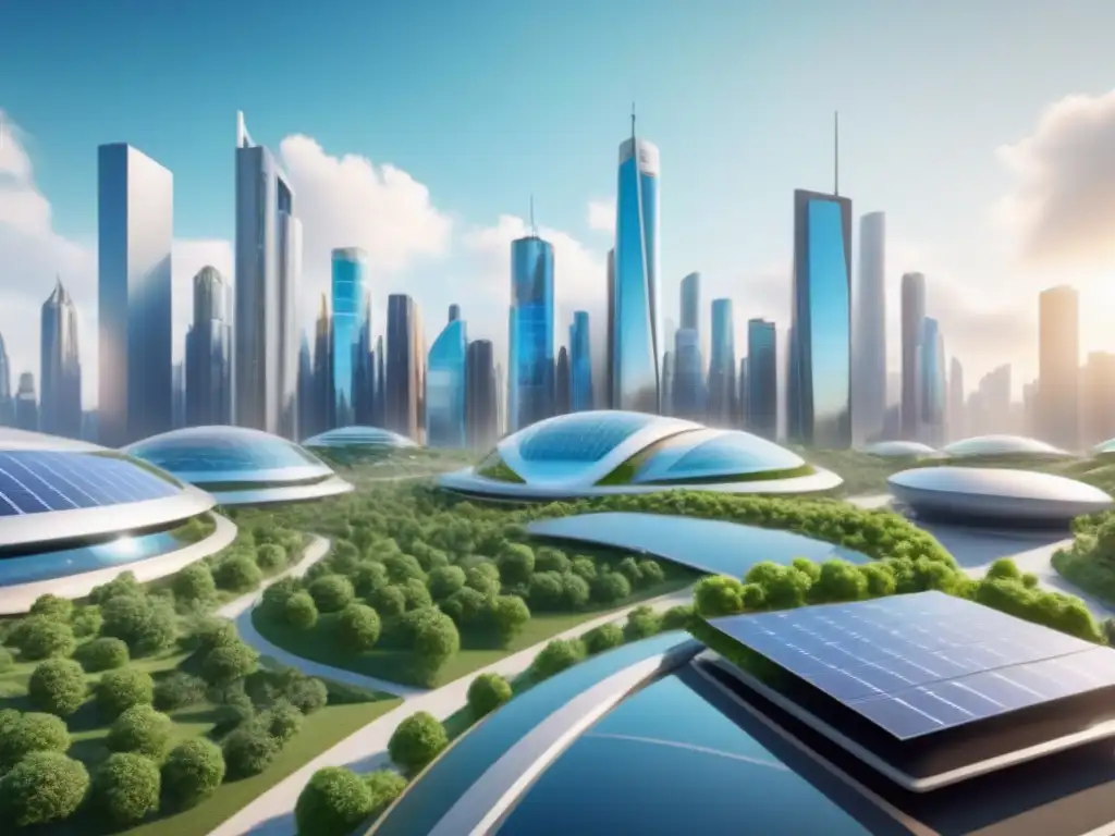 Metrópolis futurista: sostenibilidad y realidad virtual Vista futurista de una ciudad integrando realidad virtual en proyectos sostenibles