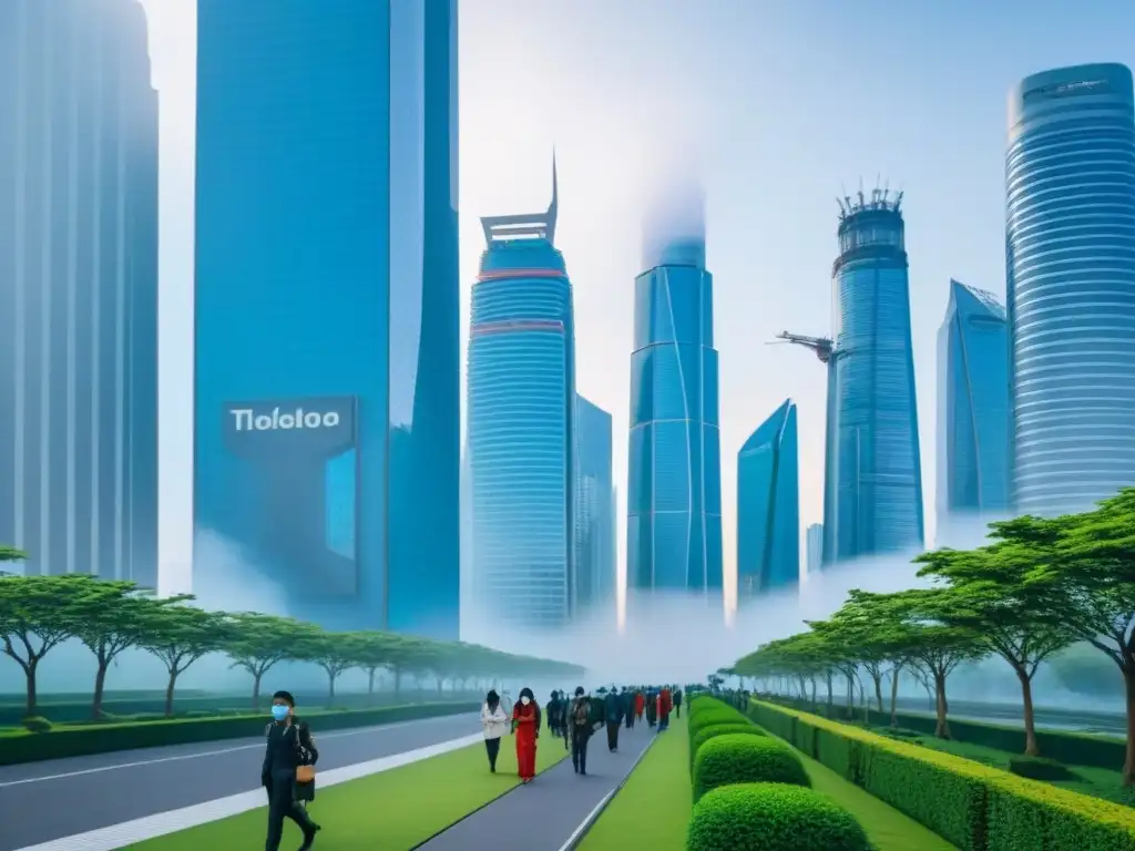 Metrópolis asiática posCOVID: resiliencia urbana en un paisaje futurista Vista futurista de la ciudad en Asia postCOVID con regulaciones de tenencia postCOVID