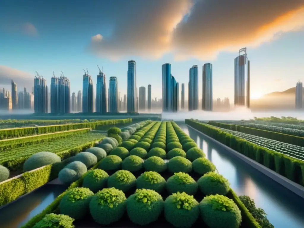 Metrópolis sostenible: arquitectura verde en armonía con la naturaleza Vista futurista de una ciudad sostenible en armonía con la naturaleza