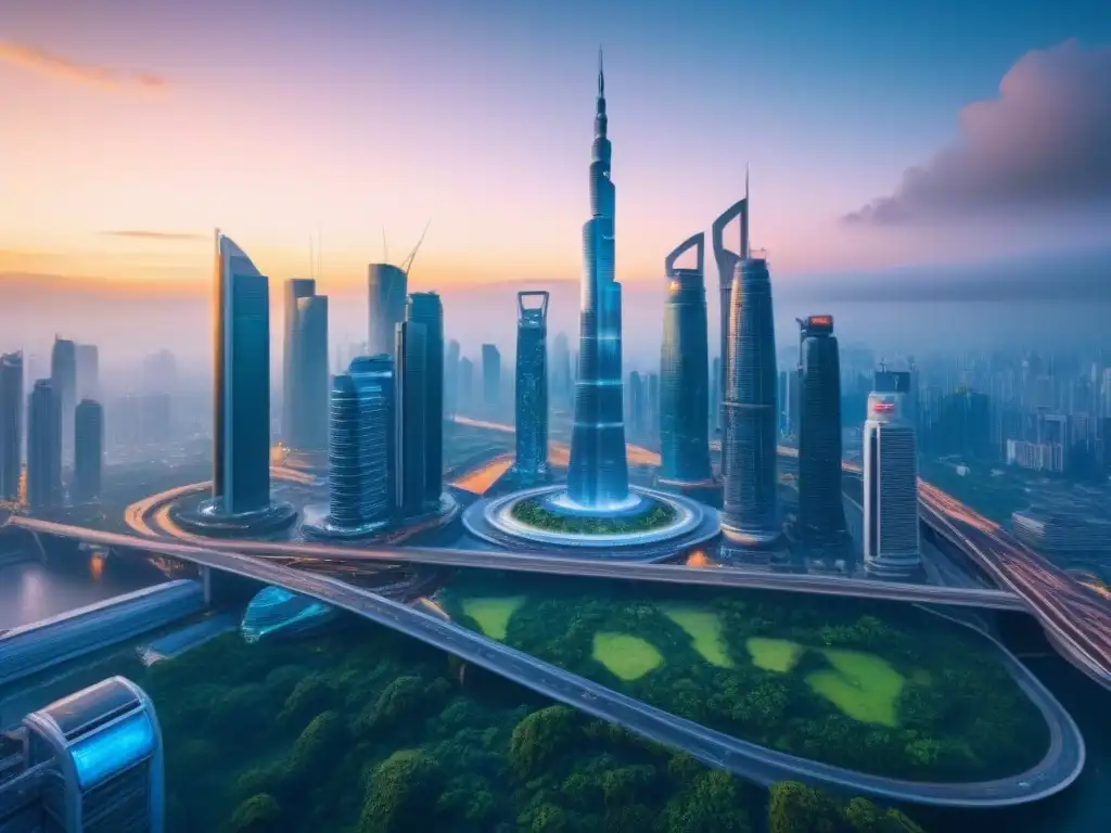 Metrópolis futurista: tecnología y sostenibilidad en el sudeste asiático Vista futurista de una ciudad en el sudeste asiático con tecnología avanzada y armonía urbana