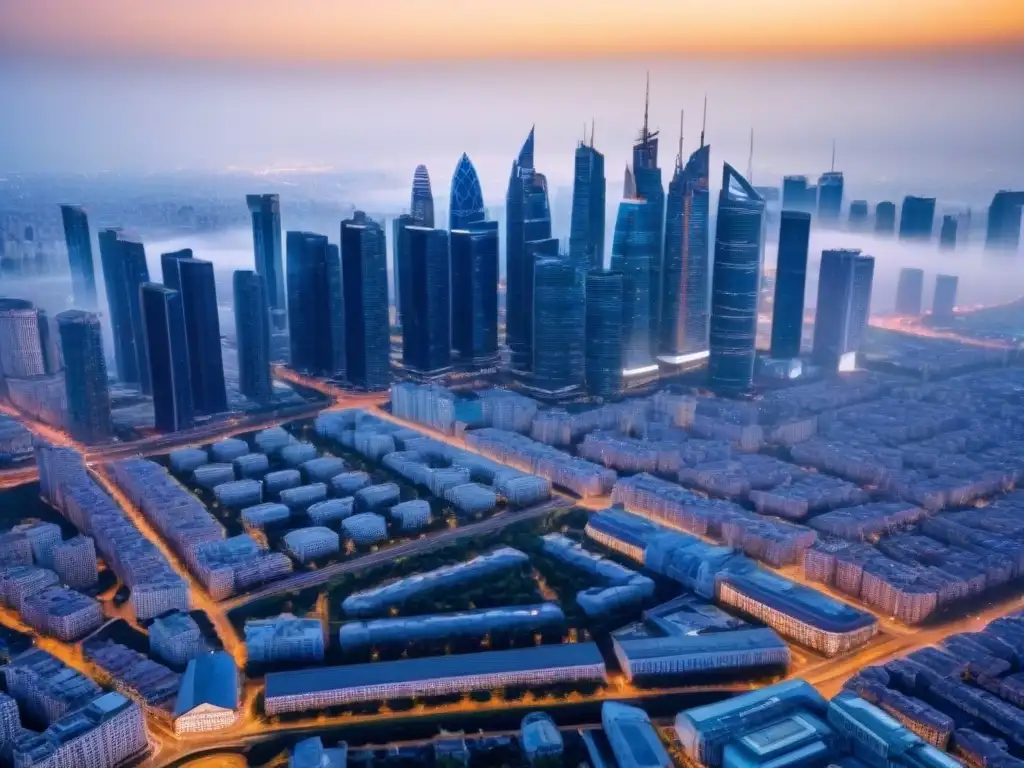Metrópolis futurista con tecnología geolocalizada avanzada Vista futurista de la ciudad con tecnología de geolocalización integrada, prevención fraudes inmobiliarios geolocalización