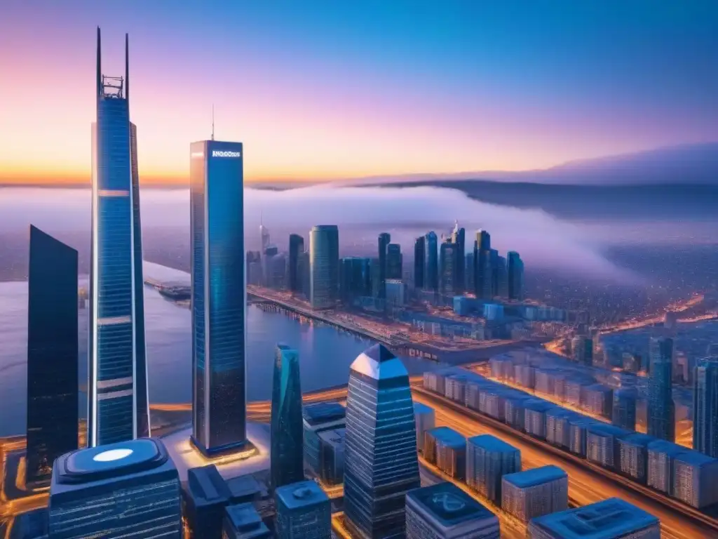 Innovación urbana: Ciudad futurista con IA en Norteamérica Vista futurista de una ciudad con tecnología avanzada e Inteligencia Artificial en mercado inmobiliario